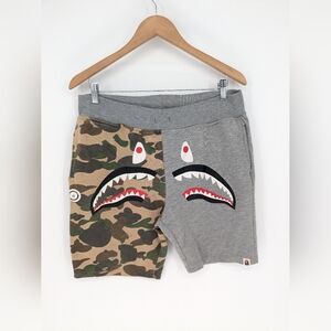 BAPE A Bathing Ape Shark Camo Sweat Shorts Mens Medium Gray Green AS-IS READ